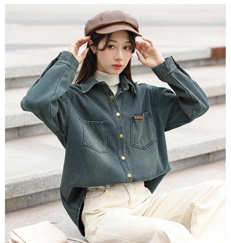 Women's Loose Vintage Denim Shirt Jacket Fleece-Lined Two Versions - Image 3