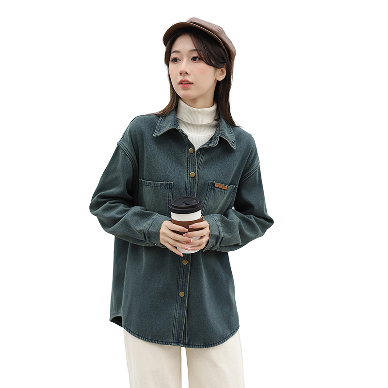 Women's Loose Vintage Denim Shirt Jacket Fleece-Lined Two Versions - Image 5