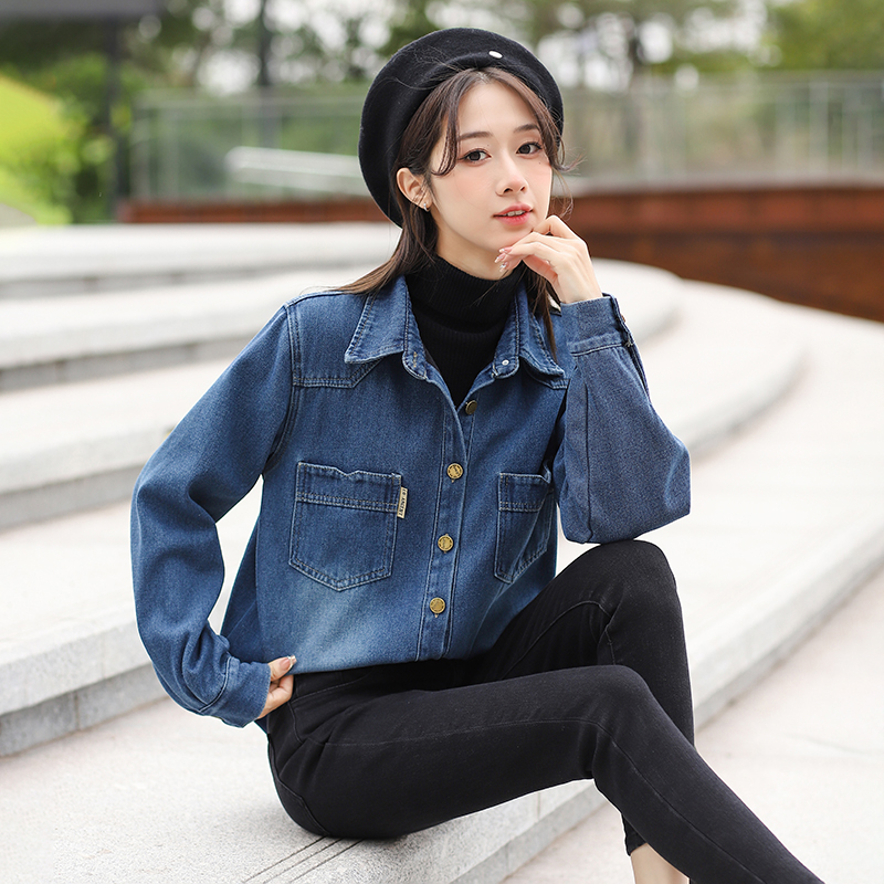Women's Fleece-Lined Denim Shirt Jacket Winter Warm Loose Fit Korean Style - Image 3