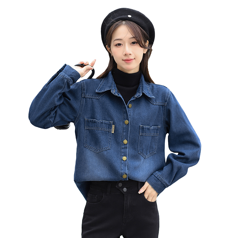 Women's Fleece-Lined Denim Shirt Jacket Winter Warm Loose Fit Korean Style - Image 5