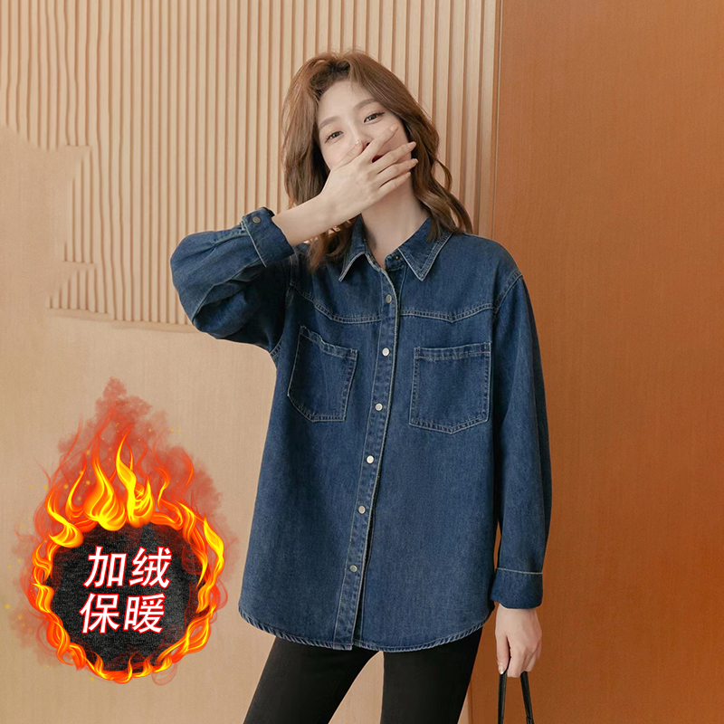 Fleece-Lined Vintage Denim Shirt Women Winter New Petite Outer or Inner Wear Design Top