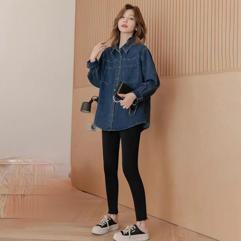 Fleece-Lined Vintage Denim Shirt Women Winter New Petite Outer or Inner Wear Design Top - Image 2