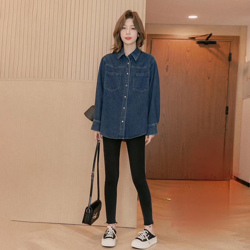 Fleece-Lined Vintage Denim Shirt Women Winter New Petite Outer or Inner Wear Design Top - Image 3