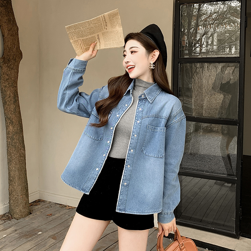 Women's Fleece-Lined Denim Jacket Retro Loose Fit Long Sleeve - Image 2