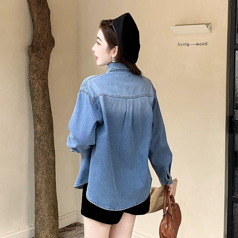 Women's Fleece-Lined Denim Jacket Retro Loose Fit Long Sleeve - Image 4