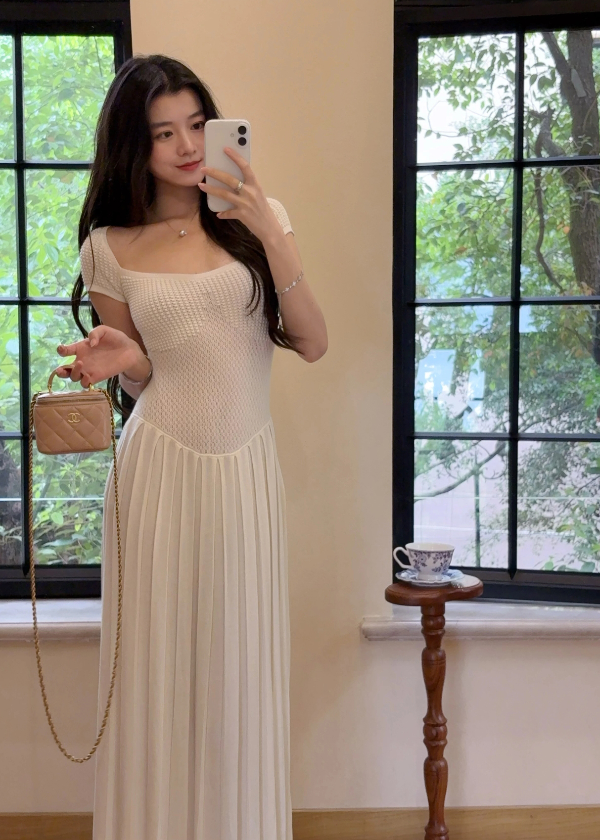 Elegant French Style Square Neck Long Dress - Image 3