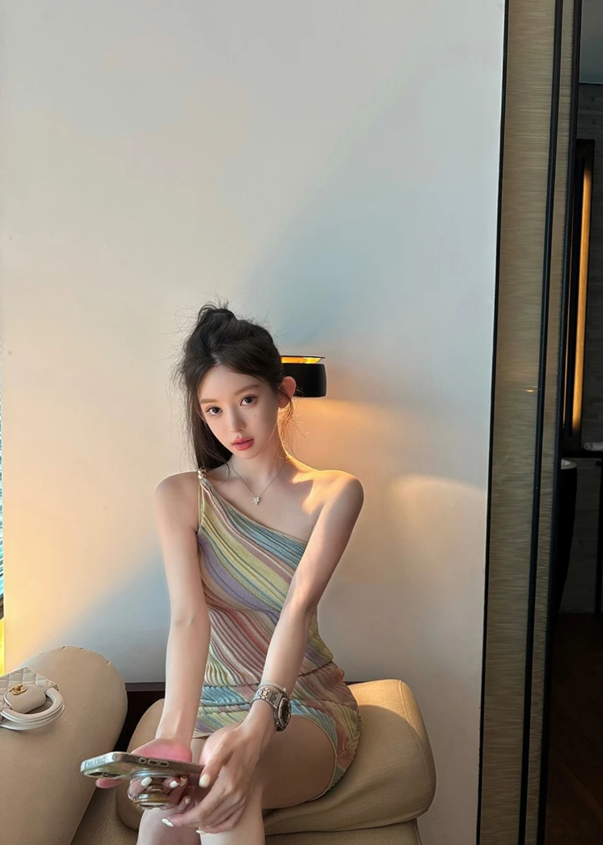 Sleeveless Knitted One-Shoulder Bodycon Dress Women Summer Cinched Waist Vacation Mini - Image 4