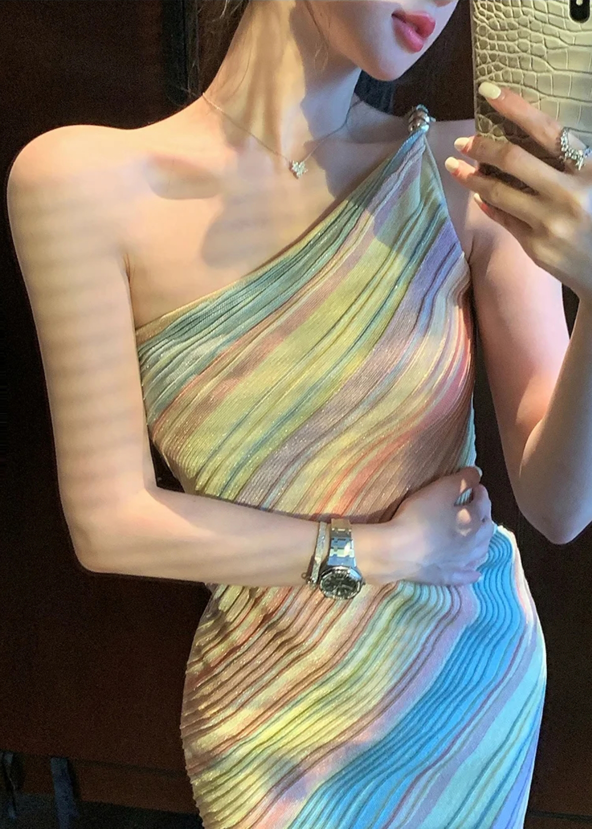 Sleeveless Knitted One-Shoulder Bodycon Dress Women Summer Cinched Waist Vacation Mini
