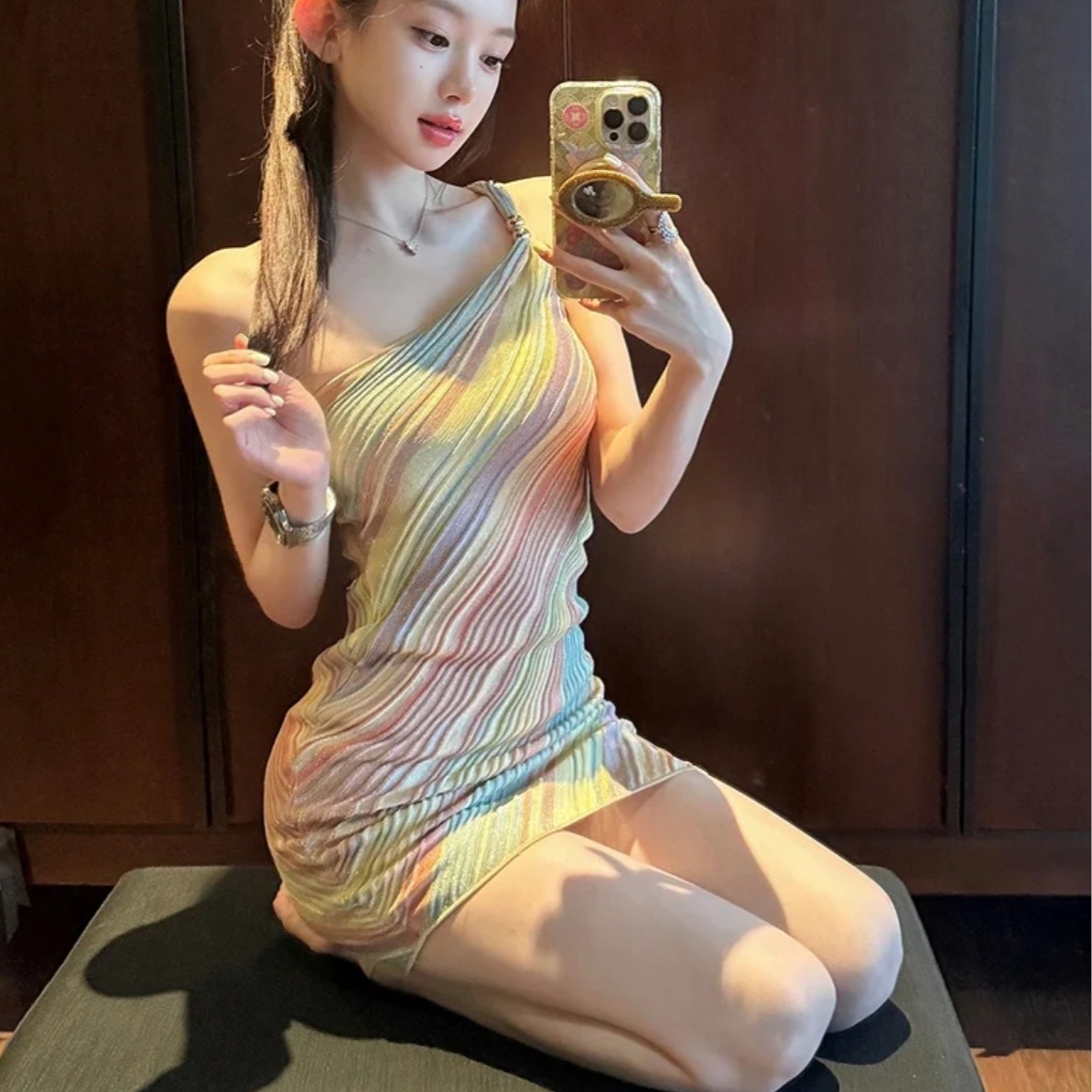 Sleeveless Knitted One-Shoulder Bodycon Dress Women Summer Cinched Waist Vacation Mini - Image 5