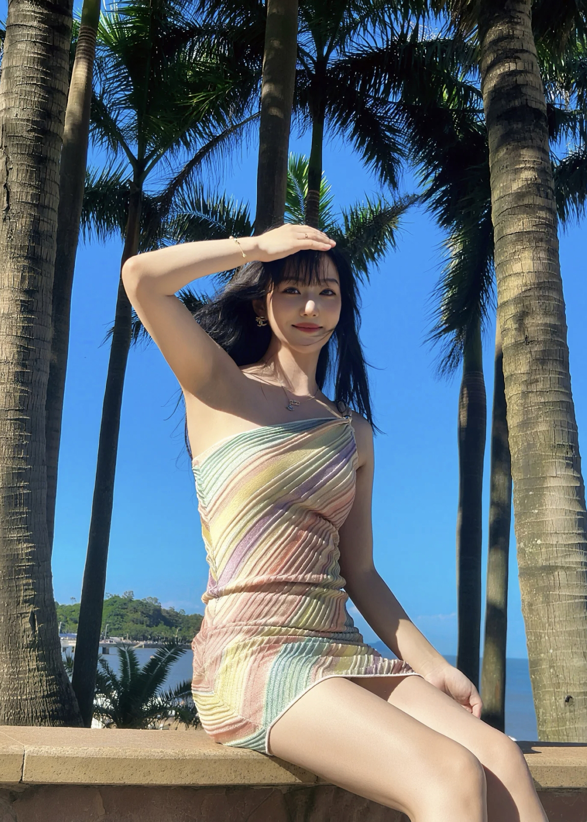 French Style One-Shoulder Striped Bodycon Mini Dress - Image 3