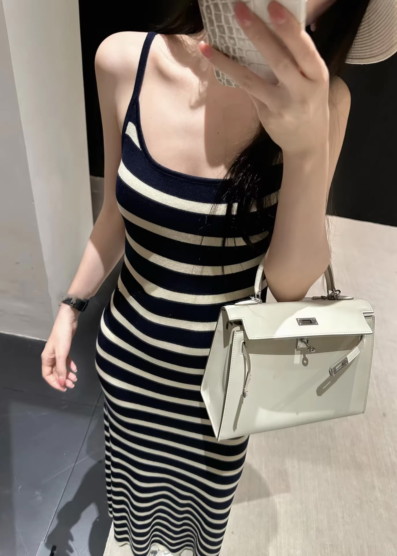 Korean Style Striped Knitted Cami Dress Slimming Bodycon Summer Vacation Long Dress - Image 3