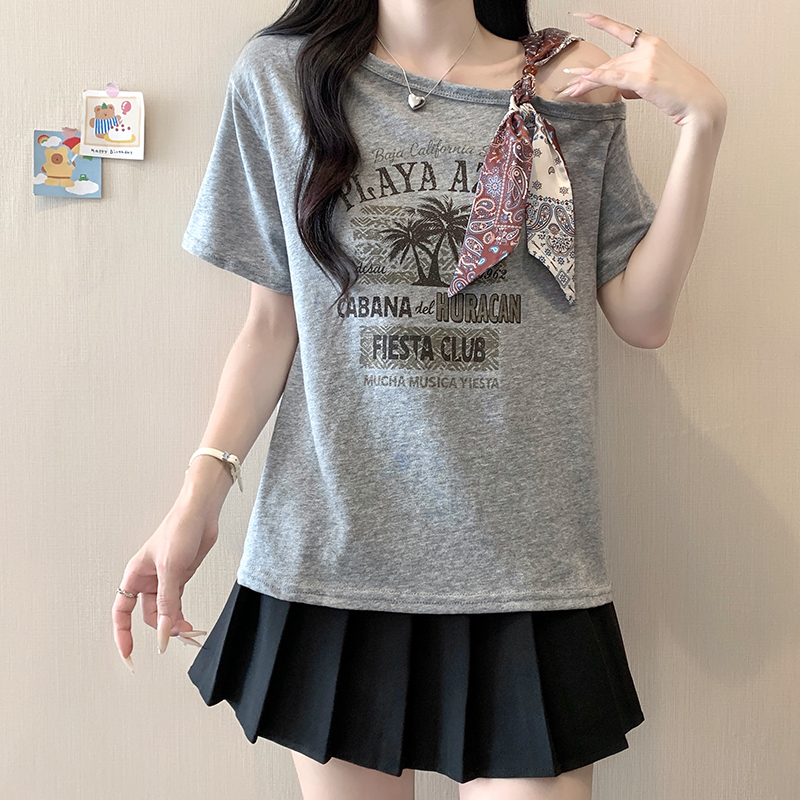Plus Size Women's Off-Shoulder Printed Short-Sleeve T-Shirt Summer 2026 - Image 3