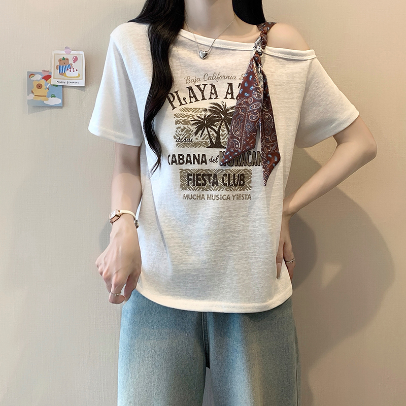 Plus Size Women's Off-Shoulder Printed Short-Sleeve T-Shirt Summer 2026 - Image 2