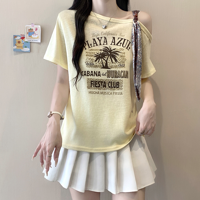 Plus Size Women's Off-Shoulder Printed Short-Sleeve T-Shirt Summer 2026 - Image 4