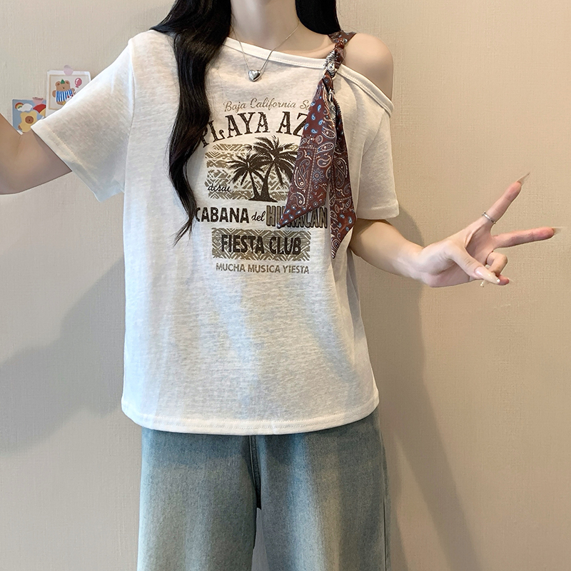 Plus Size Women's Off-Shoulder Printed Short-Sleeve T-Shirt Summer 2026 - Image 5