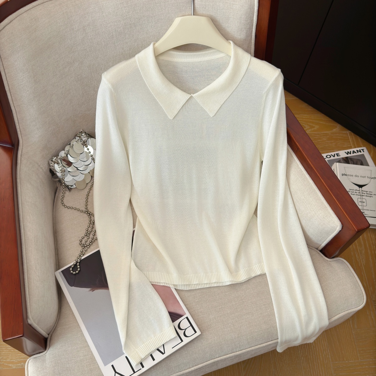 Elegant Slimming Knit Long Sleeve Two Piece Set for Women Fall New Loose Long Sleeve Layered Cami Vest Set - Image 3